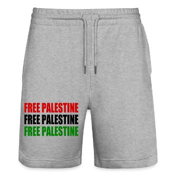 Free palestine - Stanley/Stella Trainer Unisex Organic Jogging Shorts - heather grey - Front - Nik (191cm) & Marisol (170cm)