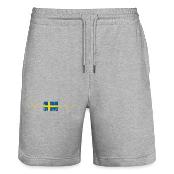 Schweden-Flagge Herzschlag - Stanley/Stella Unisex Bio Joggingshorts Trainer  - Grau meliert - Vorne - Nik (191cm) & Marisol (170cm)