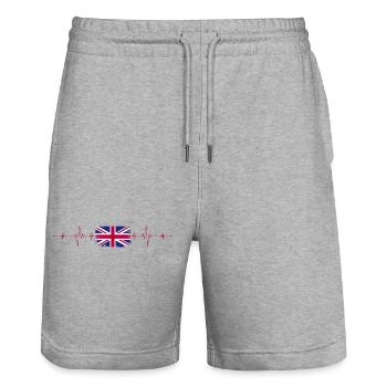Union Jack Heartbeat Edition - Stanley/Stella Unisex Bio Joggingshorts Trainer  - Grau meliert - Vorne - Nik (191cm) & Marisol (170cm)