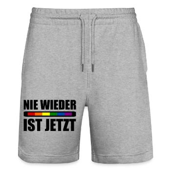 Nie wieder ist jetzt - Stanley/Stella Unisex Bio Joggingshorts Trainer  - Grau meliert - Vorne - Nik (191cm) & Marisol (170cm)