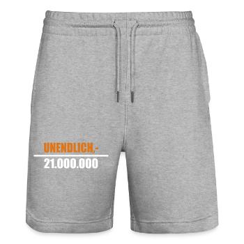 21 Millionen Bitcoins - Wert steigt unendlich - Stanley/Stella Unisex Bio Joggingshorts Trainer  - Grau meliert - Vorne - Nik (191cm) & Marisol (170cm)