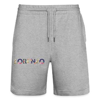 Le nom de LORENZO orné de fleurs - Short de jogging bio TRAINER Stanley/Stella unisexe - gris chiné - Devant - Nik (191cm) & Marisol (170cm)
