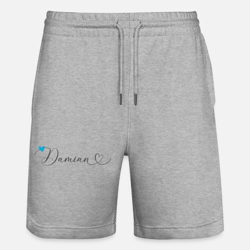 Damian Nom Prénom Calligraphie Coeur - Short de jogging bio TRAINER Stanley/Stella unisexe - gris chiné