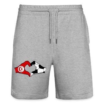 Tunisia Football Flag Hands Heart Shape - Stanley/Stella Trainer Unisex Organic Jogging Shorts - heather grey - Front - Nik (191cm) & Marisol (170cm)