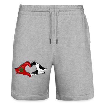 Drapeau de football du Maroc mains forme de coeur utilisé - Short de jogging bio TRAINER Stanley/Stella unisexe - gris chiné - Devant - Nik (191cm) & Marisol (170cm)