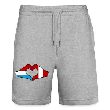 Luxembourg Peru Flag Hands Heart Shape - Stanley/Stella Trainer Unisex Organic Jogging Shorts - heather grey - Front - Nik (191cm) & Marisol (170cm)