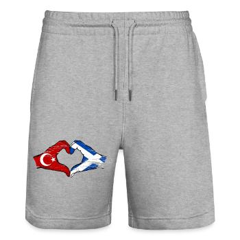 Turkey Scotland flag hands heart shape used - Stanley/Stella Trainer Unisex Organic Jogging Shorts - heather grey - Front - Nik (191cm) & Marisol (170cm)