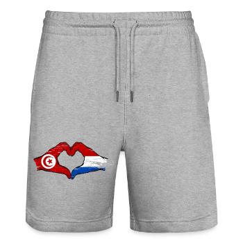 Tunisie Hollande Drapeau Mains Coeur Forme Utilisé - Short de jogging bio TRAINER Stanley/Stella unisexe - gris chiné - Devant - Nik (191cm) & Marisol (170cm)