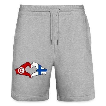 Tunisie Finlande Drapeau Mains Coeur Forme - Short de jogging bio TRAINER Stanley/Stella unisexe - gris chiné - Devant - Nik (191cm) & Marisol (170cm)