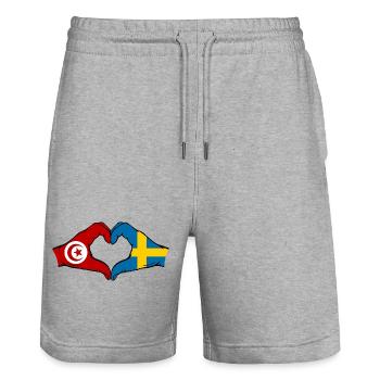 Tunisia Sweden Flag Hands Heart Shape - Stanley/Stella Trainer Unisex Organic Jogging Shorts - heather grey - Front - Nik (191cm) & Marisol (170cm)