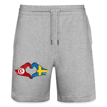 Tunisie Suède drapeau mains forme de coeur utilisé - Short de jogging bio TRAINER Stanley/Stella unisexe - gris chiné - Devant - Nik (191cm) & Marisol (170cm)