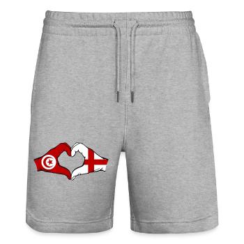 Tunesien England Flagge Hände Herzform - Stanley/Stella Unisex Bio Joggingshorts Trainer  - Grau meliert - Vorne - Nik (191cm) & Marisol (170cm)