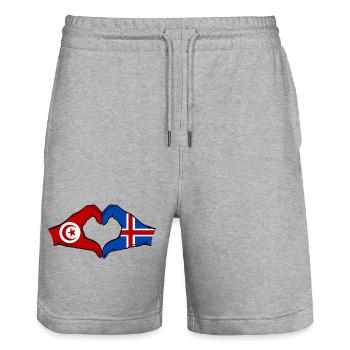 Tunisie Islande Drapeau Mains Coeur Forme - Short de jogging bio TRAINER Stanley/Stella unisexe - gris chiné - Devant - Nik (191cm) & Marisol (170cm)