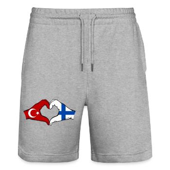 Turquie Finlande Drapeau Mains Coeur Forme - Short de jogging bio TRAINER Stanley/Stella unisexe - gris chiné - Devant - Nik (191cm) & Marisol (170cm)