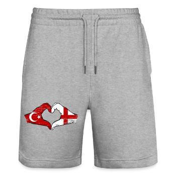 Türkei England Flagge Hände Herzform used - Stanley/Stella Unisex Bio Joggingshorts Trainer  - Grau meliert - Vorne - Nik (191cm) & Marisol (170cm)