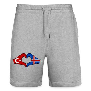 Türkei Island Flagge Hände Herzform - Stanley/Stella Unisex Bio Joggingshorts Trainer  - Grau meliert - Vorne - Nik (191cm) & Marisol (170cm)