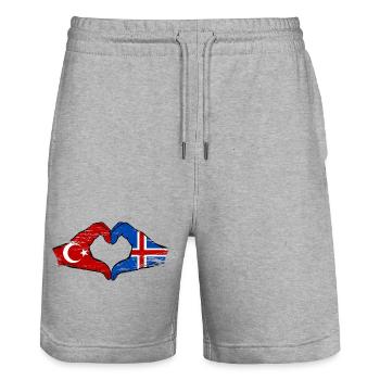 Turkey Iceland Flag Hands Heart Shape Used - Stanley/Stella Trainer Unisex Organic Jogging Shorts - heather grey - Front - Nik (191cm) & Marisol (170cm)
