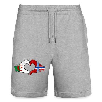 Algerien Norwegen Flagge Hände Herzform used - Stanley/Stella Unisex Bio Joggingshorts Trainer  - Grau meliert - Vorne - Nik (191cm) & Marisol (170cm)