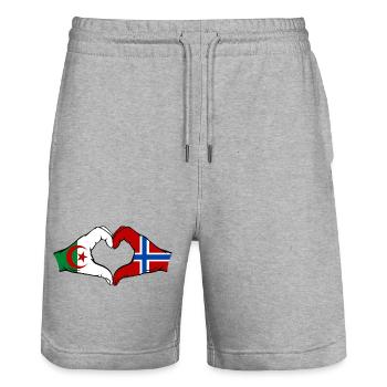 Algerien Norwegen Flagge Haende Herzform - Stanley/Stella Unisex Bio Joggingshorts Trainer  - Grau meliert - Vorne - Nik (191cm) & Marisol (170cm)