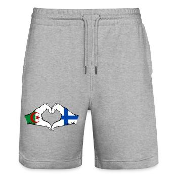 Algérie Finlande Drapeau Mains Coeur Forme - Short de jogging bio TRAINER Stanley/Stella unisexe - gris chiné - Devant - Nik (191cm) & Marisol (170cm)