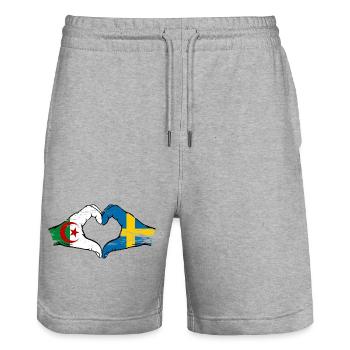 Algerien Schweden Flagge Hände Herzform used - Stanley/Stella Unisex Bio Joggingshorts Trainer  - Grau meliert - Vorne - Nik (191cm) & Marisol (170cm)