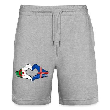 Algeria Iceland Flag Hands Heart Shape Used - Stanley/Stella Trainer Unisex Organic Jogging Shorts - heather grey - Front - Nik (191cm) & Marisol (170cm)