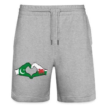 Pakistan Wales Flagge Hände Herzform - Stanley/Stella Unisex Bio Joggingshorts Trainer  - Grau meliert - Vorne - Nik (191cm) & Marisol (170cm)