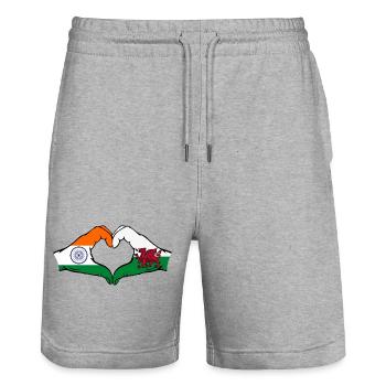 India Wales Flag Hands Heart Shape - Stanley/Stella Trainer Unisex Organic Jogging Shorts - heather grey - Front - Nik (191cm) & Marisol (170cm)