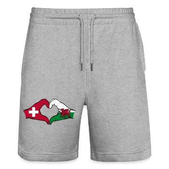 Switzerland Wales Flag Hands Heart Shape - Stanley/Stella Trainer Unisex Organic Jogging Shorts - heather grey - Front - Nik (191cm) & Marisol (170cm)
