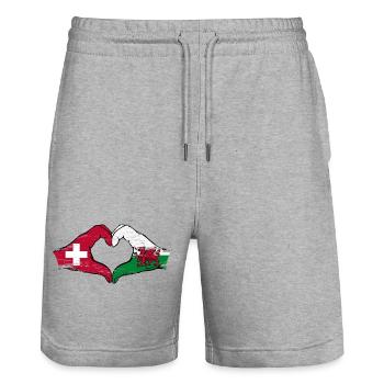 Suisse Pays de Galles Drapeau Mains Coeur Forme Utilisé - Short de jogging bio TRAINER Stanley/Stella unisexe - gris chiné - Devant - Nik (191cm) & Marisol (170cm)