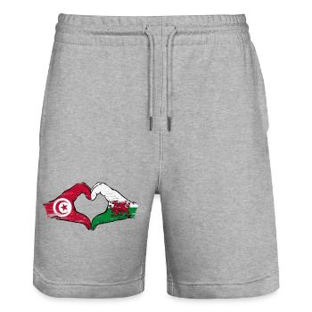 Tunisie Pays de Galles drapeau mains coeur utilisé - Short de jogging bio TRAINER Stanley/Stella unisexe - gris chiné - Devant - Nik (191cm) & Marisol (170cm)