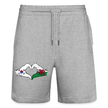 Südkorea Wales Flagge Hände Herzform used - Stanley/Stella Unisex Bio Joggingshorts Trainer  - Grau meliert - Vorne - Nik (191cm) & Marisol (170cm)