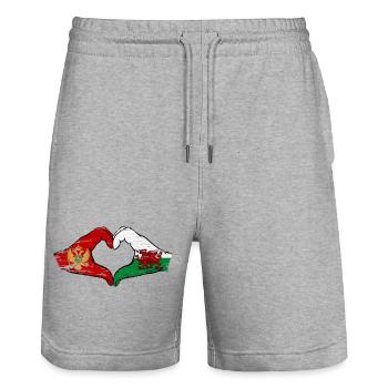 Montenegro Wales Flagge Hände Herzform used - Stanley/Stella Unisex Bio Joggingshorts Trainer  - Grau meliert - Vorne - Nik (191cm) & Marisol (170cm)