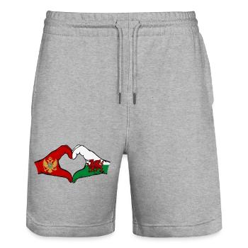 Montenegro Wales Flagge Hände Herzform - Stanley/Stella Unisex Bio Joggingshorts Trainer  - Grau meliert - Vorne - Nik (191cm) & Marisol (170cm)