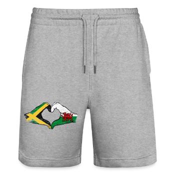 Jamaïque Pays de Galles drapeau mains forme de coeur utilisé - Short de jogging bio TRAINER Stanley/Stella unisexe - gris chiné - Devant - Nik (191cm) & Marisol (170cm)