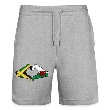 Jamaica Wales Flag Hands Heart Shape - Stanley/Stella Trainer Unisex Organic Jogging Shorts - heather grey - Front - Nik (191cm) & Marisol (170cm)