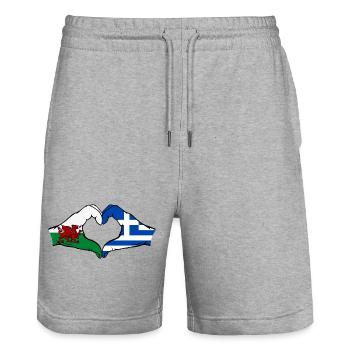 Wales Greece Flag Hands Heart Shape - Stanley/Stella Trainer Unisex Organic Jogging Shorts - heather grey - Front - Nik (191cm) & Marisol (170cm)