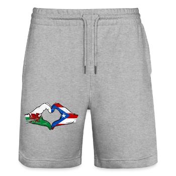 Wales Puerto Rico Flag Hands Heart Shape - Stanley/Stella Trainer Unisex Organic Jogging Shorts - heather grey - Front - Nik (191cm) & Marisol (170cm)