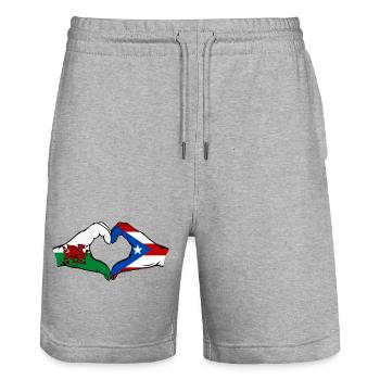 Wales Puerto Rico Flagge Hände Herzform - Stanley/Stella Unisex Bio Joggingshorts Trainer  - Grau meliert - Vorne - Nik (191cm) & Marisol (170cm)