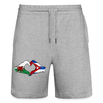 Pays de Galles Cuba Drapeau Mains Coeur Forme Utilisé - Short de jogging bio TRAINER Stanley/Stella unisexe - gris chiné - Devant - Nik (191cm) & Marisol (170cm)
