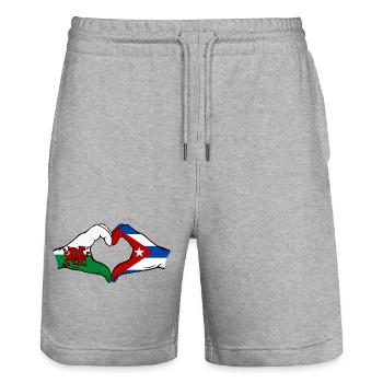 Wales Kuba Flagge Hände Herzform - Stanley/Stella Unisex Bio Joggingshorts Trainer  - Grau meliert - Vorne - Nik (191cm) & Marisol (170cm)