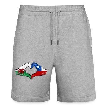 Pays de Galles Chili drapeau mains forme de coeur utilisé - Short de jogging bio TRAINER Stanley/Stella unisexe - gris chiné - Devant - Nik (191cm) & Marisol (170cm)