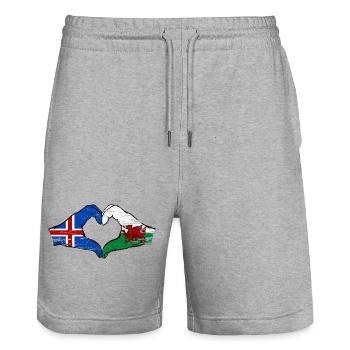 Iceland Wales flag hands heart shape used - Stanley/Stella Trainer Unisex Organic Jogging Shorts - heather grey - Front - Nik (191cm) & Marisol (170cm)