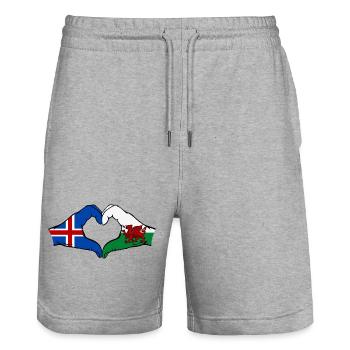 Iceland Wales Flag Hands Heart Shape - Stanley/Stella Trainer Unisex Organic Jogging Shorts - heather grey - Front - Nik (191cm) & Marisol (170cm)
