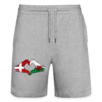 Danemark Pays de Galles drapeau mains coeur forme utilisé - Short de jogging bio TRAINER Stanley/Stella unisexe - gris chiné - Devant - Nik (191cm) & Marisol (170cm)
