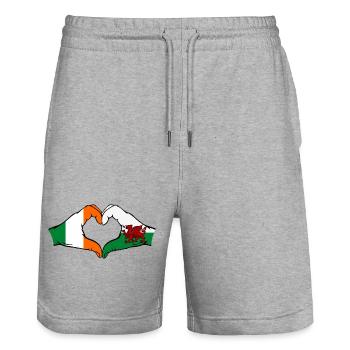 Irland Wales Flagge Hände Herzform - Stanley/Stella Unisex Bio Joggingshorts Trainer  - Grau meliert - Vorne - Nik (191cm) & Marisol (170cm)