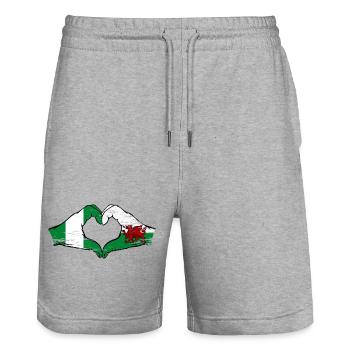 Nigeria Pays de Galles Drapeau Mains Coeur Forme Utilisé - Short de jogging bio TRAINER Stanley/Stella unisexe - gris chiné - Devant - Nik (191cm) & Marisol (170cm)