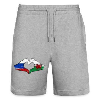 Russland Wales Flagge Hände Herzform used - Stanley/Stella Unisex Bio Joggingshorts Trainer  - Grau meliert - Vorne - Nik (191cm) & Marisol (170cm)