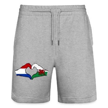Holland Wales Flag Hands Heart Shape - Stanley/Stella Trainer Unisex Organic Jogging Shorts - heather grey - Front - Nik (191cm) & Marisol (170cm)