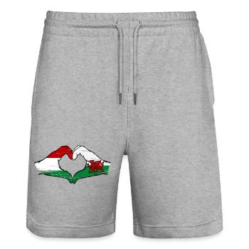 Hongrie Pays de Galles Drapeau Mains Coeur Forme Utilisé - Short de jogging bio TRAINER Stanley/Stella unisexe - gris chiné - Devant - Nik (191cm) & Marisol (170cm)